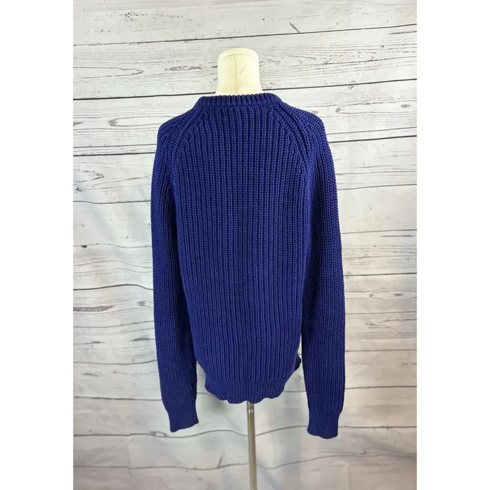 J. Crew Men’s Shaker Stitch Chunky Fisherman Crewneck Sweater Blue Medium